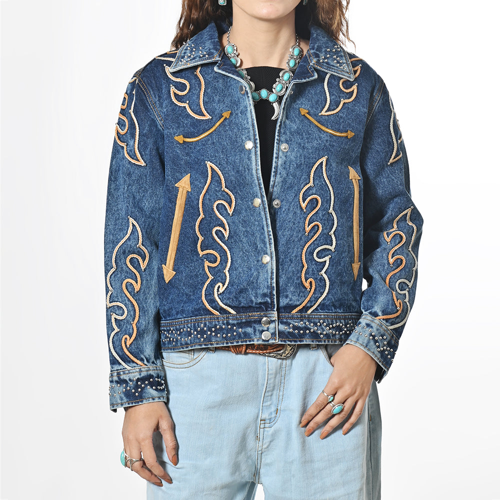 American Darling Western Apparel Embroidered Denim Fabric Handcrafted Heritage Jacket for Women with Western Motifs