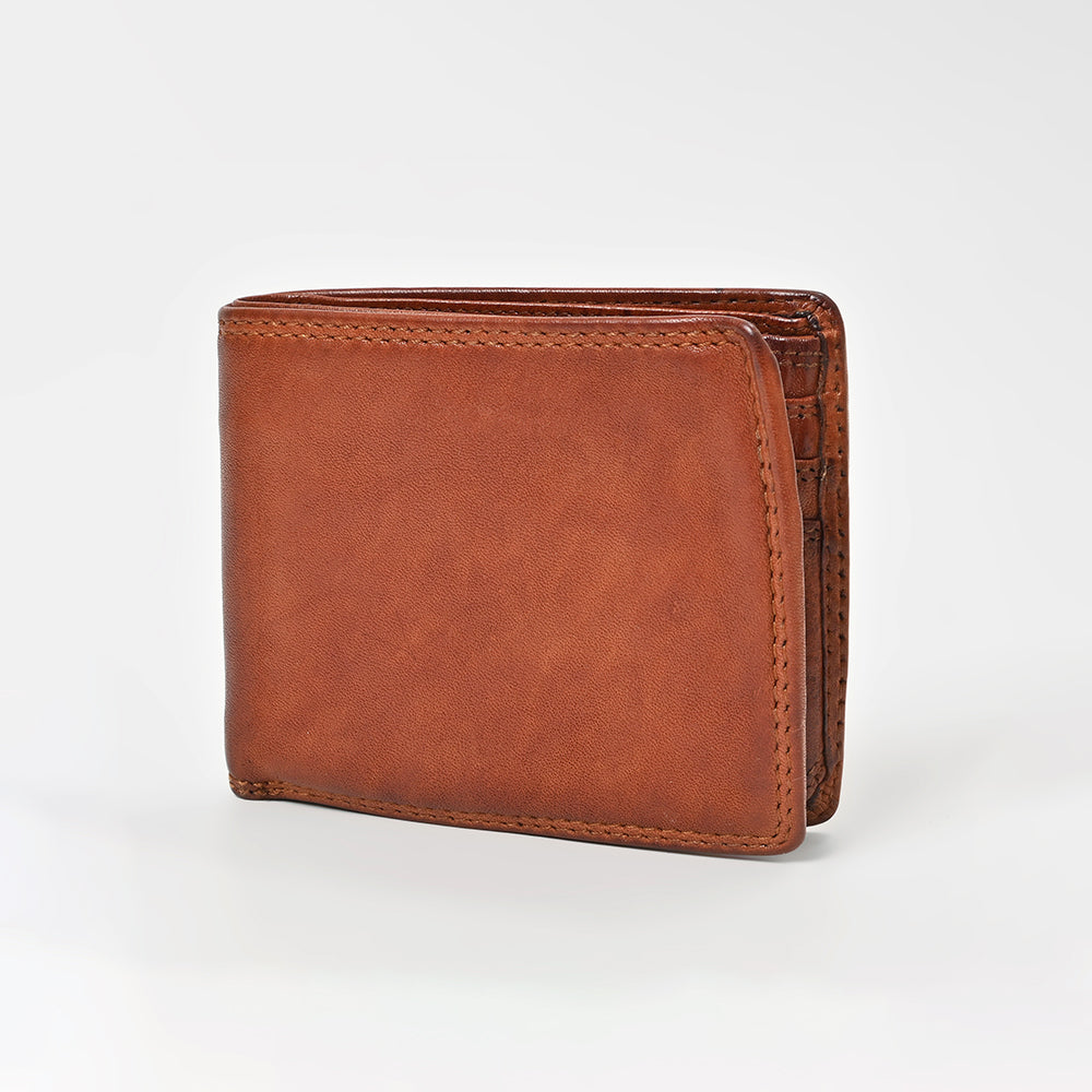 Spaghetti Western Full Grain Leather Bifold Wallet for Men Slim Minimalist Card Holder with ID Window