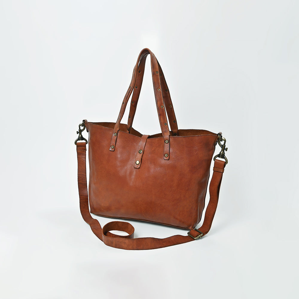 Spaghetti Western Genuine Full Grain Leather Tote Bag for Women Large Shoulder Handbag with Adjustable Strap