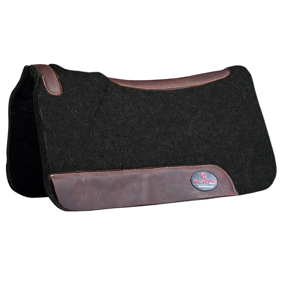 HILASON Western Wool Felt Horse Saddle Pad MADE IN USA With Distressed Wear Leather
