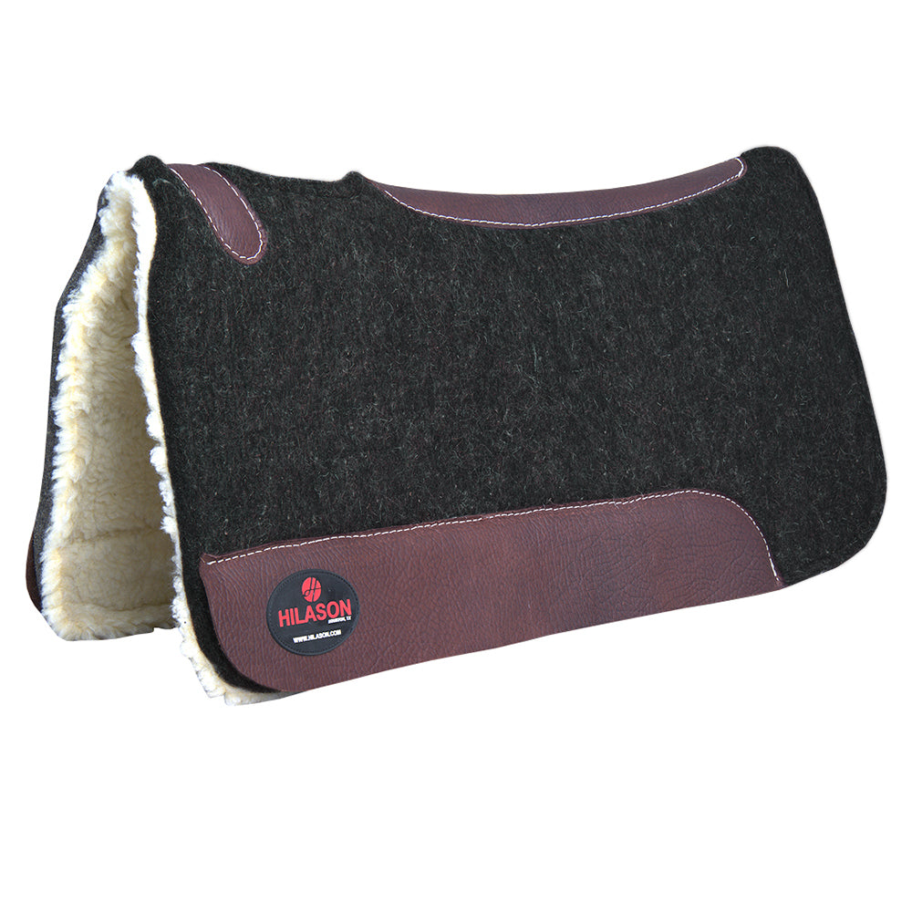 HILASON Western Wool Felt Horse Saddle Pad MADE IN USA With Distressed Wear Leather