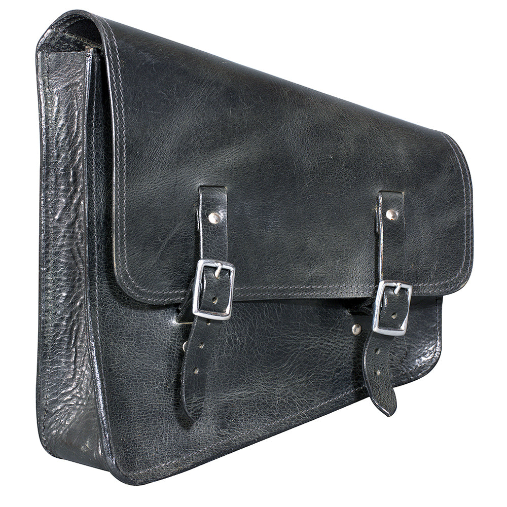 HILASON Top Grain Leather Motorcycle Bike Right & Left Side Saddle Bag Rigid Flap Solo Biker Bag Black 14" Long