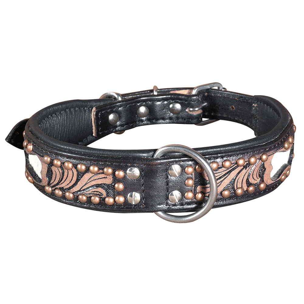 HILASON Heavy Duty Genuine Leather Dog Collar Floral Carving Dark Brown | Leather Dog Collar | Western Dog Collar | Leather Collar for Dogs | Comfortable Dog Collar