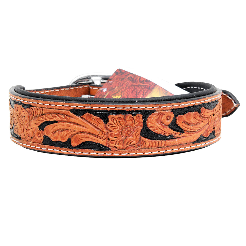 HILASON Western Heavy Duty Genuine Leather Dog Collar Tan with Black Inlay | Leather Dog Collar | Western Dog Collar | Leather Collar for Dogs | Comfortable Dog Collar