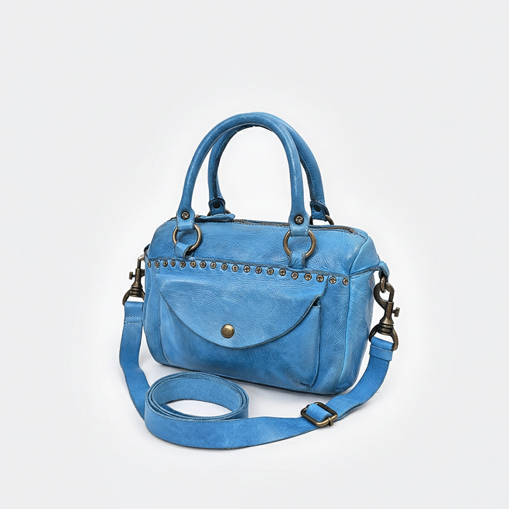 Spaghetti Western Caventina Leather Riveted Satchel Tote Crossbody Bag