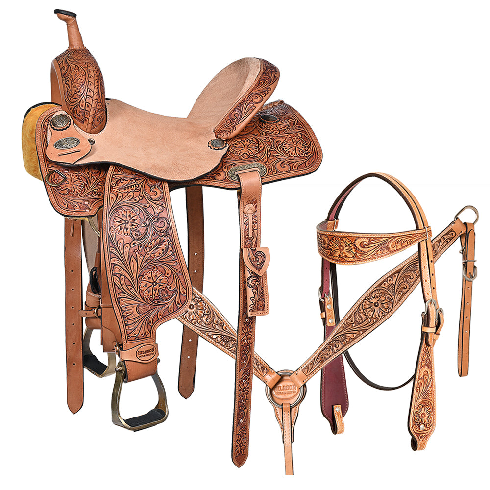 Hilason Western Horse Barrel Racing Trail American Leather Saddle Tack Tan