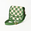 American Darling Checkered Flap Bag Mini Crossbody Style Braided Trim & Leather
