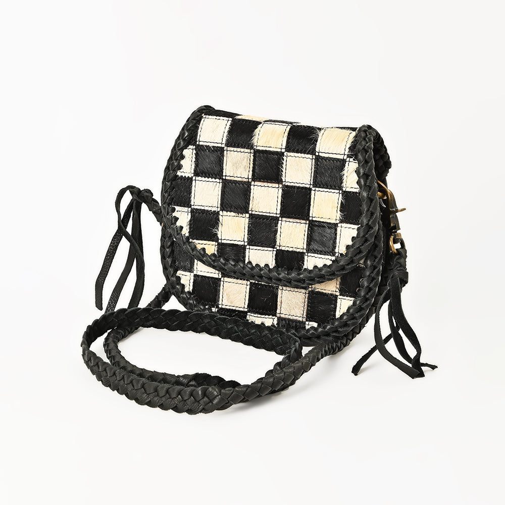 American Darling Checkered Flap Bag Mini Crossbody Style Braided Trim & Leather