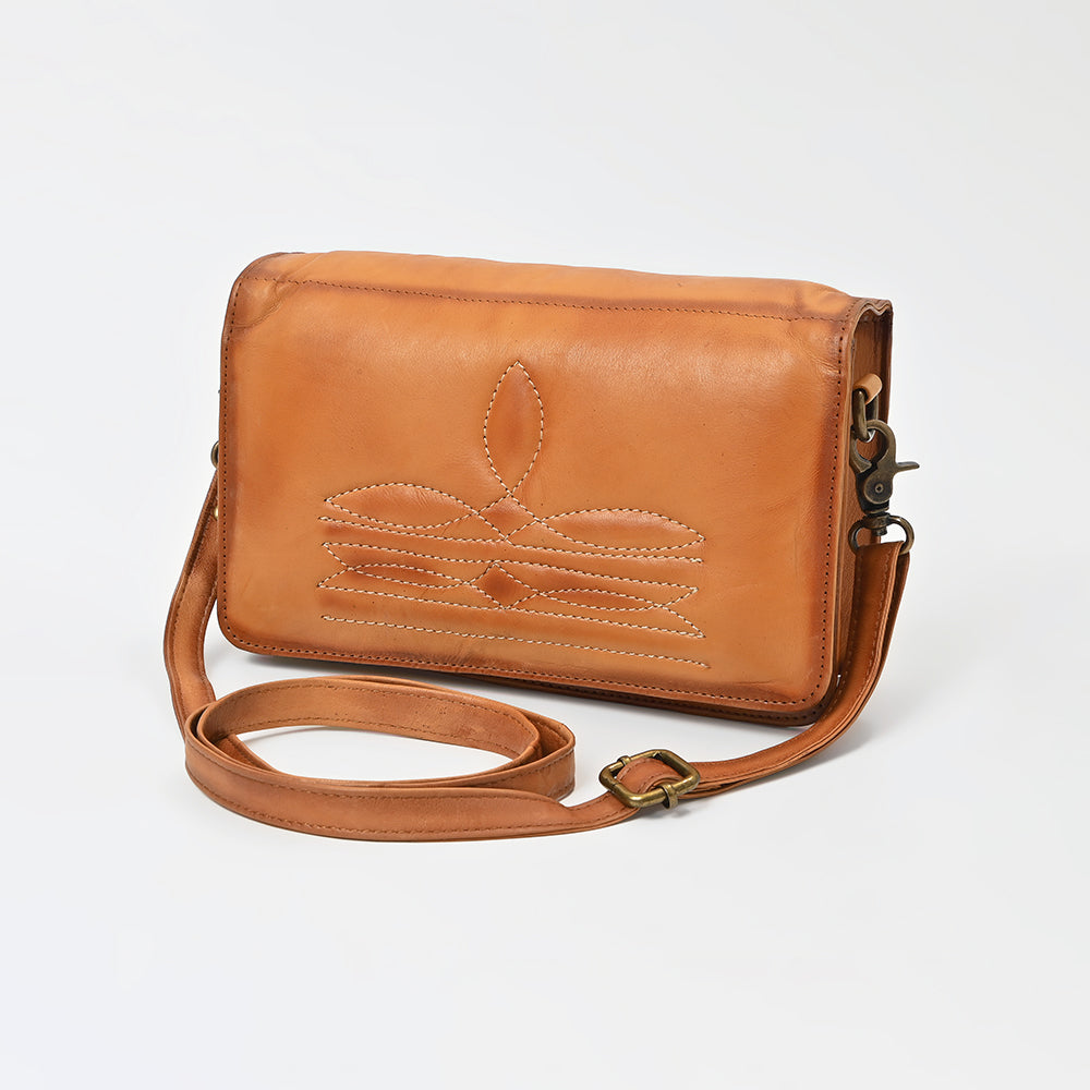 American Darling Genuine Leather Crossbody Wallet for Women, Tan Leather Western Shoulder Clutch Purse