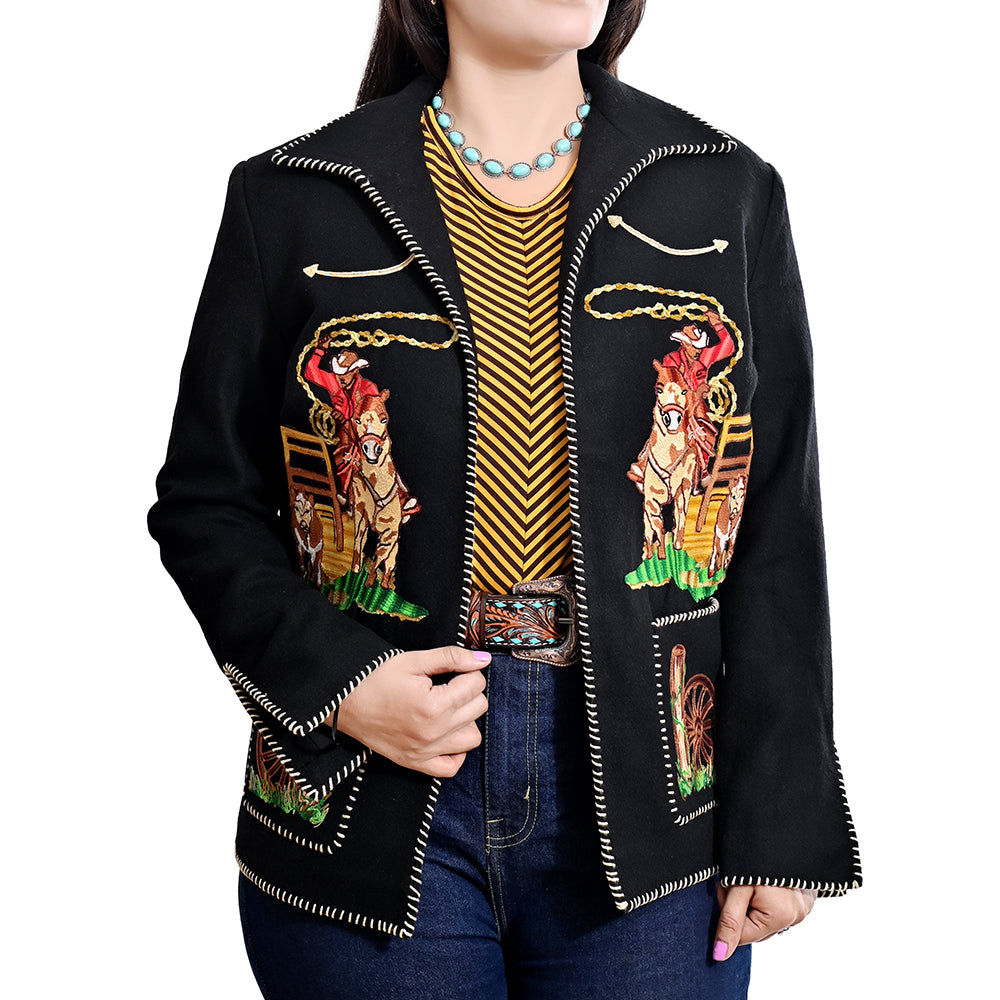 American Darling Women’s Western Rodeo Blazer - Vintage Style Embroidered Cowboy Jacket with Horse & Lasso Motif