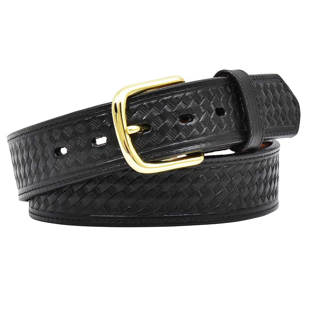M&F Western Men's Black Basket Weave Leather Belt Gold Tone Buckle