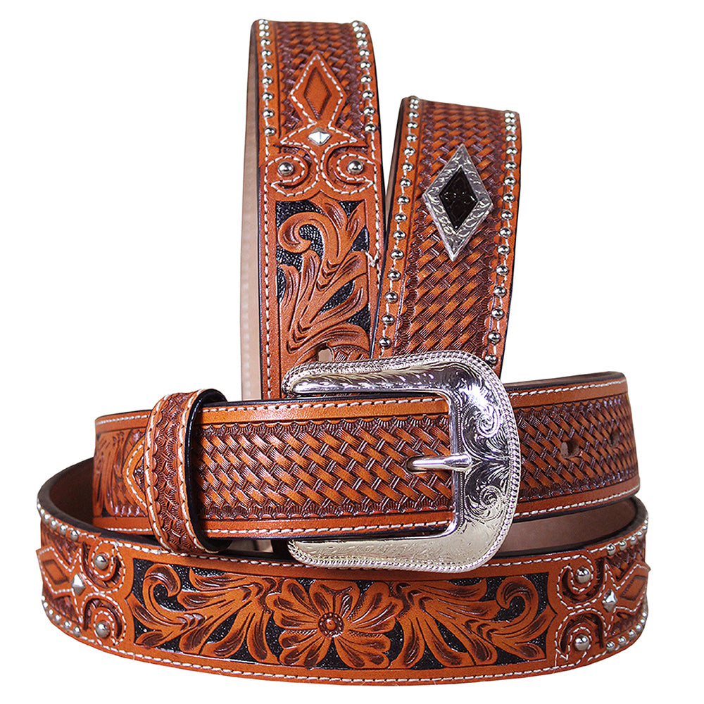 3D Western Men's Hand Tooled Full-Grain Leather Belt With Removable Buckle