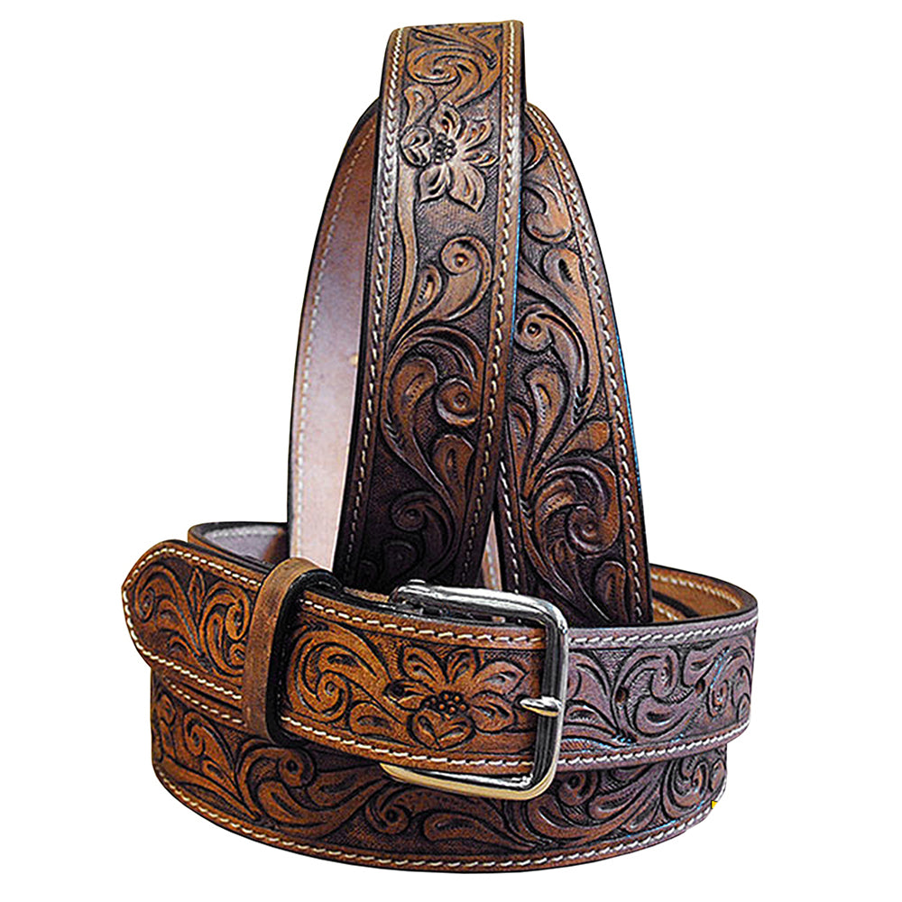 58 In Hilason Hand Tooled Buffalo Hide Western Leather Mens Womens Belt Brown