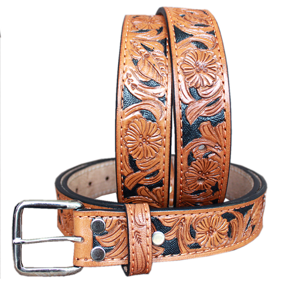 HILASON Western Genuine Leather Belt for Hand Tooled Unisex Heavy Duty Belt Tan