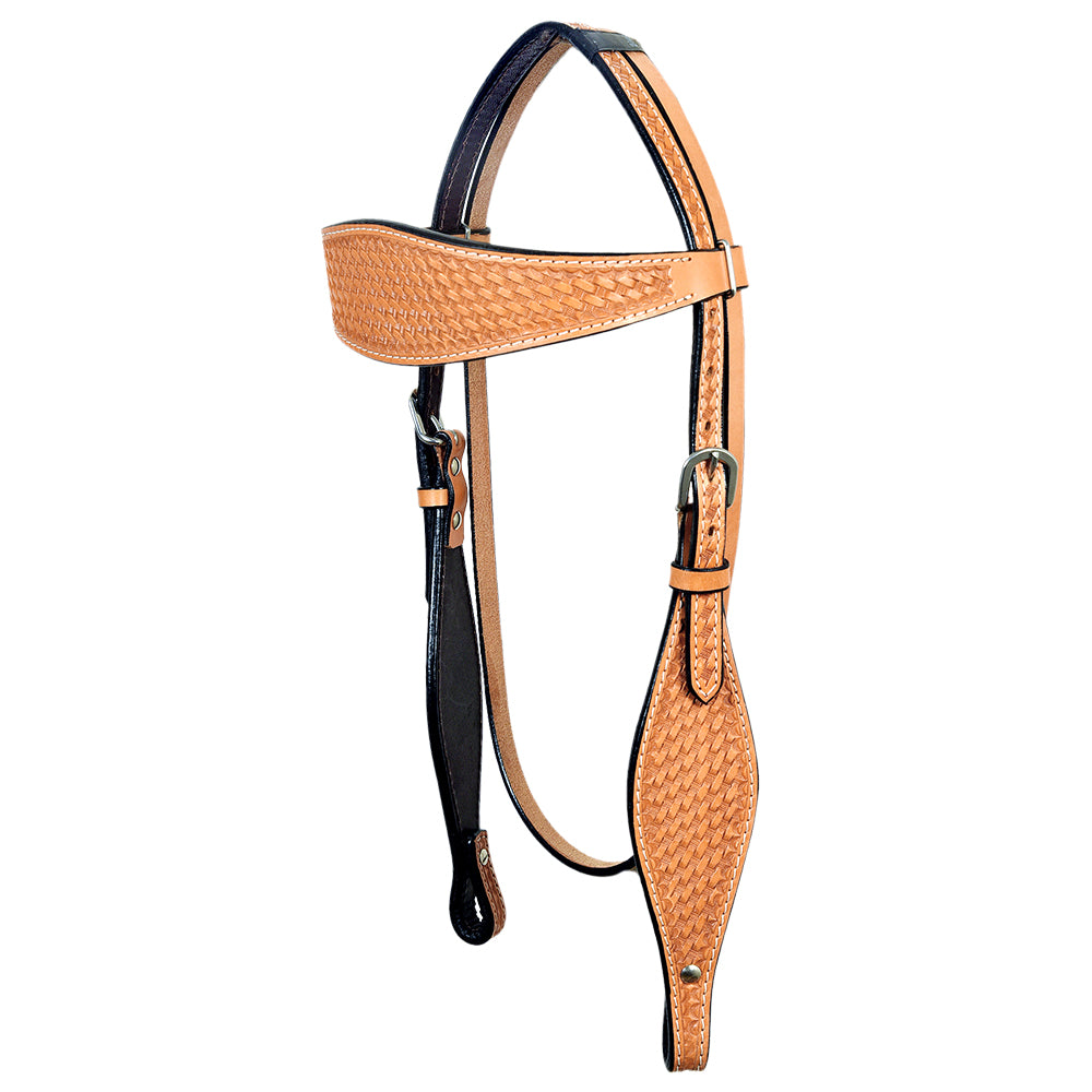 HILASON Western Horse Headstall Breast Collar Set Genuine American Leather Basket Weave Tan | For Horses