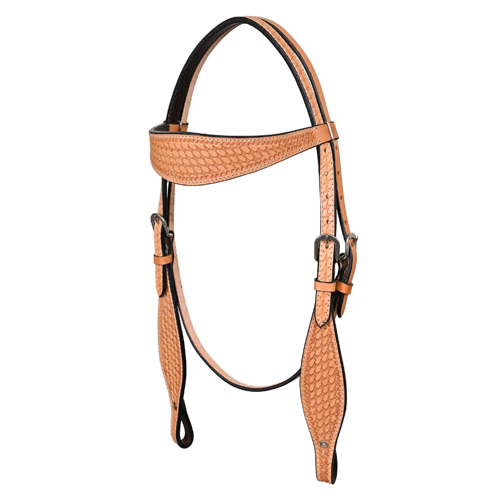 HILASON Western Horse Headstall Breast Collar Set Genuine American Leather Basket Weave Tan | For Horses