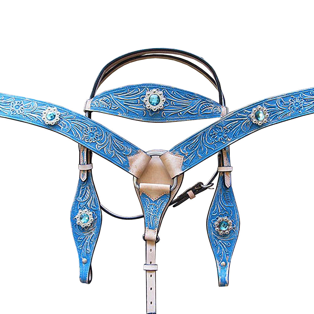 Hilason American Leather Hand Painted Horse Headstall Breast Collar