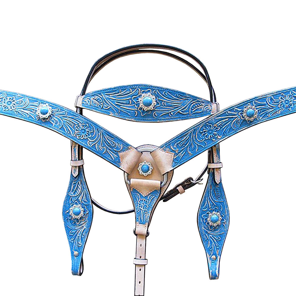 Hilason Western Horse Leather Headstall Breast Collar Set Floral