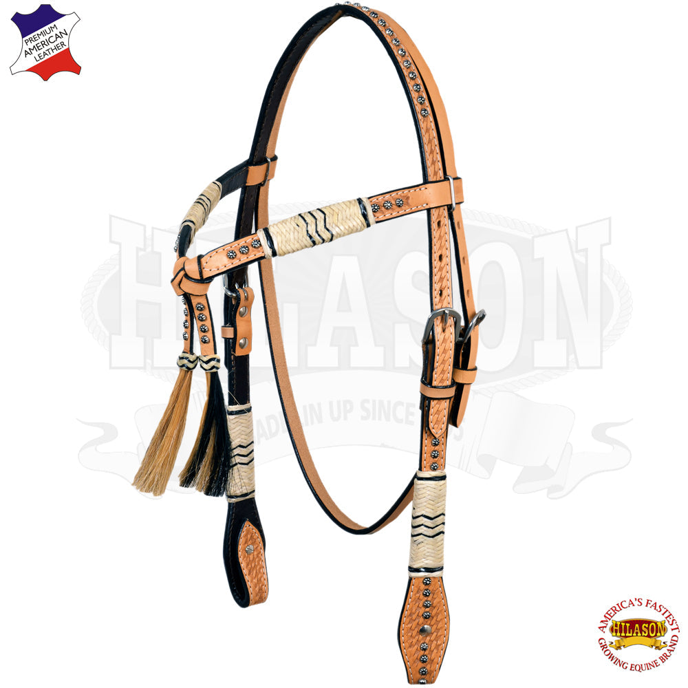 Western Horse Headstall Tack Bridle American Leather Braided Oil Hilason