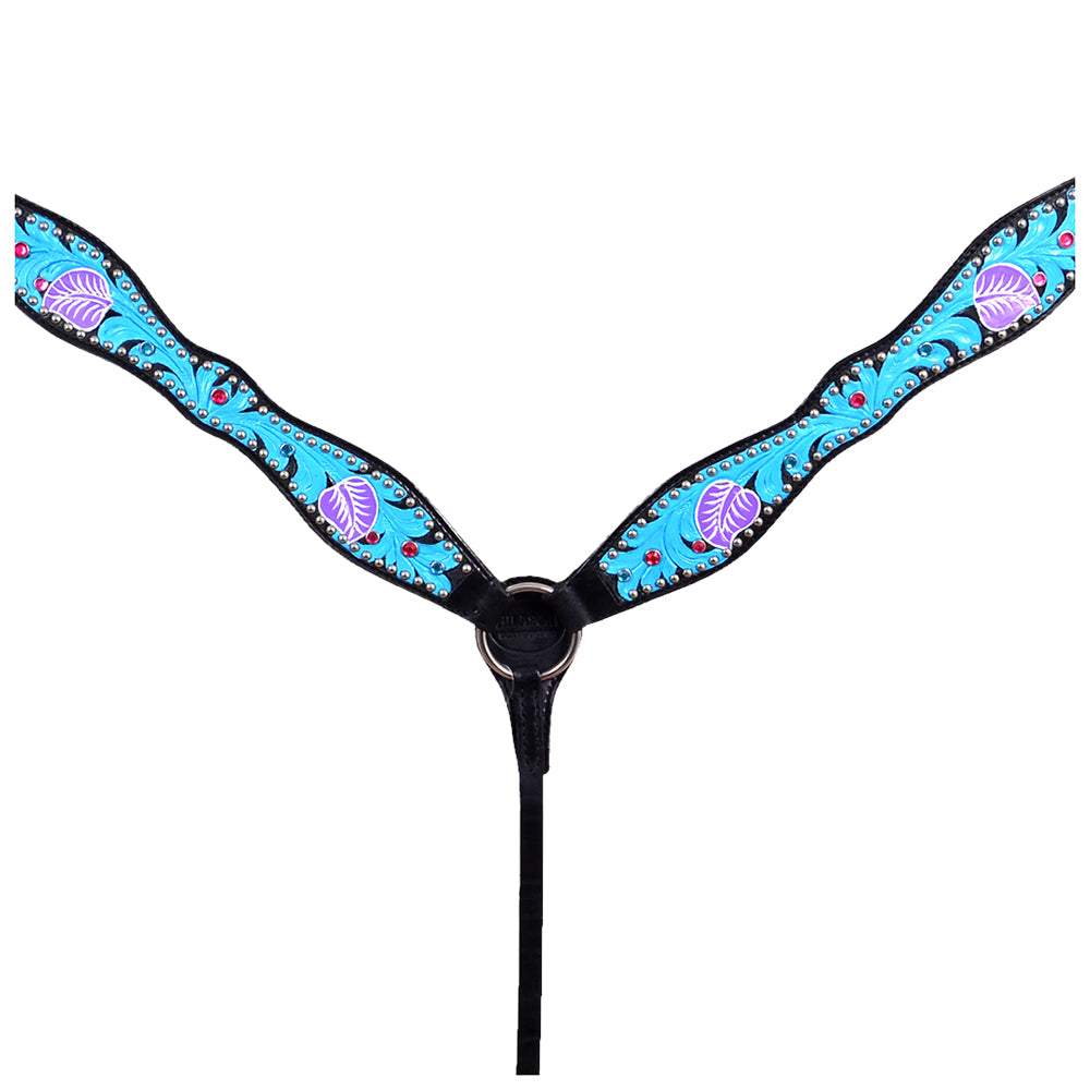 HILASON Western Horse Breast Collar Tack American Leather Black Turquoise | for Horses