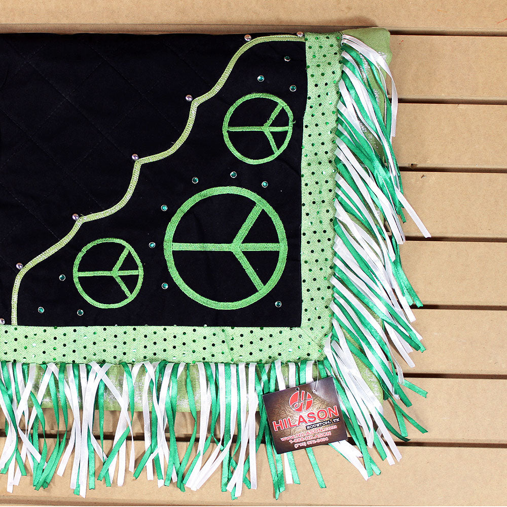 Hilason Western Show Barrel Racing Rodeo Saddle Blanket Pad Green W/ Peace Sign