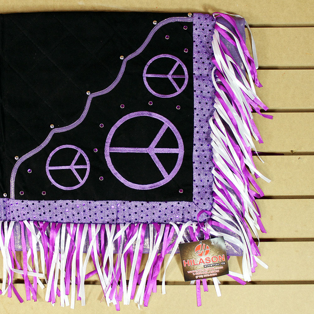 Hilason Western Show Barrel Racing Rodeo Saddle Blanket Pad Black W/ Peace Sign