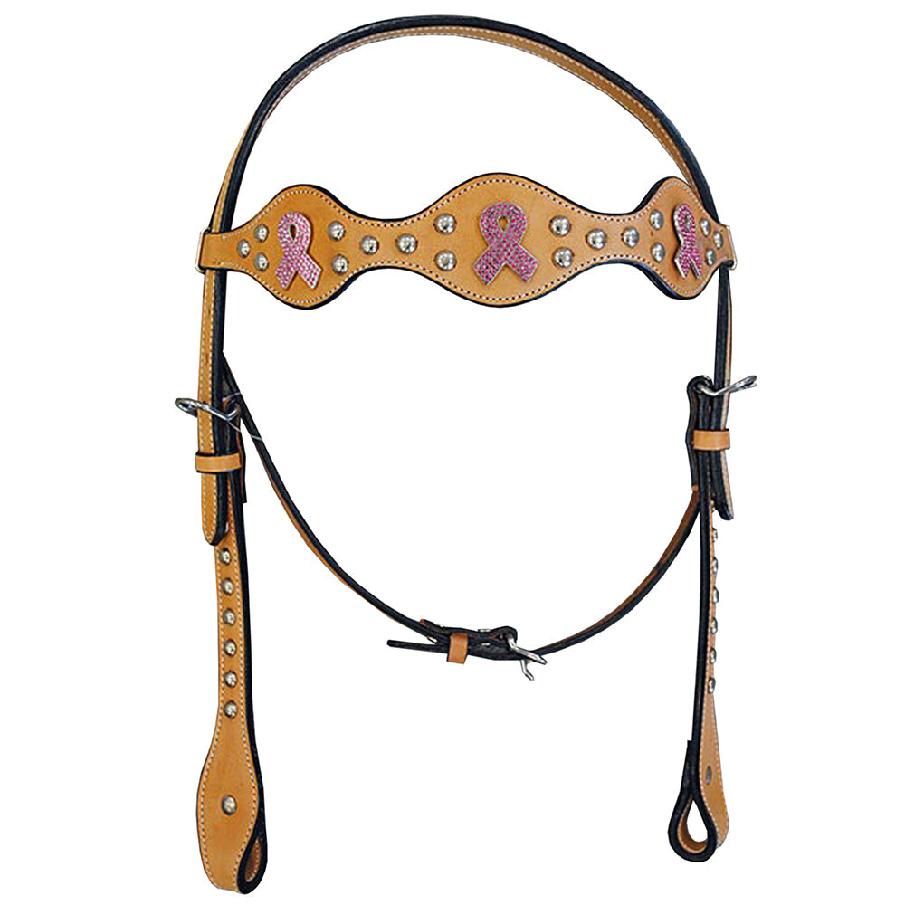 Hilason Western Headstall Horse Leather With Breast Cancer Concho N309C