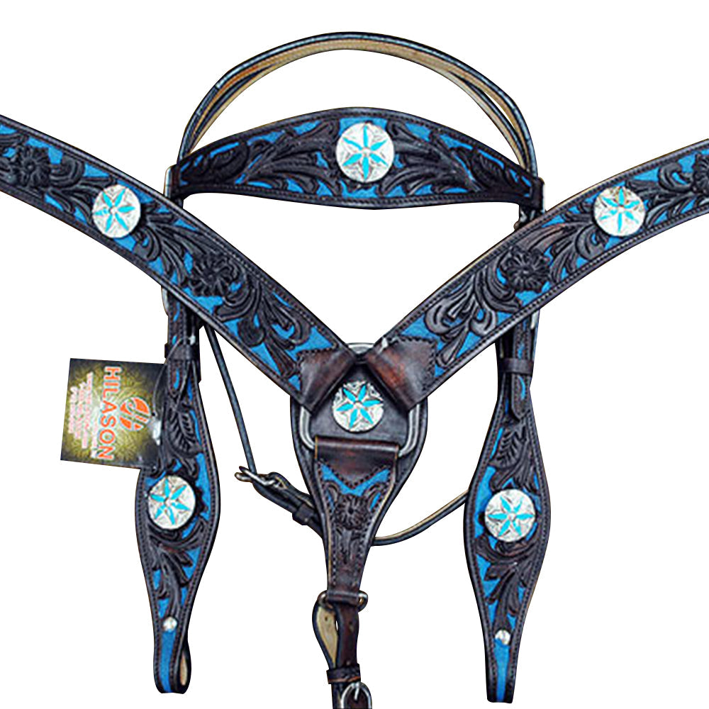 Hilason Western Horse Headstall Breast Collar Set Concho American Leather