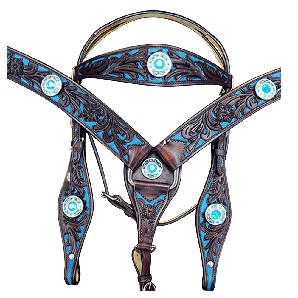 HILASON Western American Leather Horse Headstall Breast Collar Concho | Bridle for Horses Headstalls
