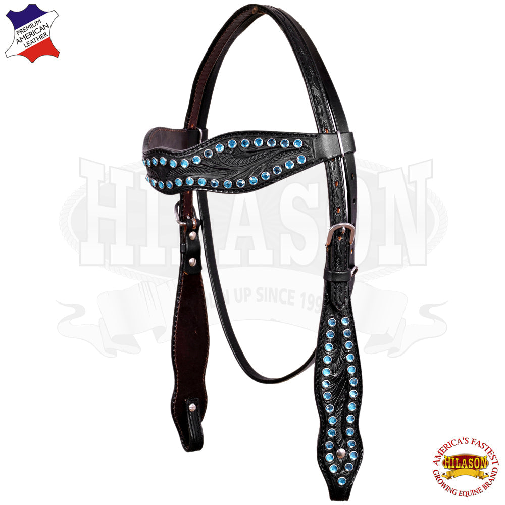 Western Horse Headstall Tack Bridle American Leather Turquoise Hilason