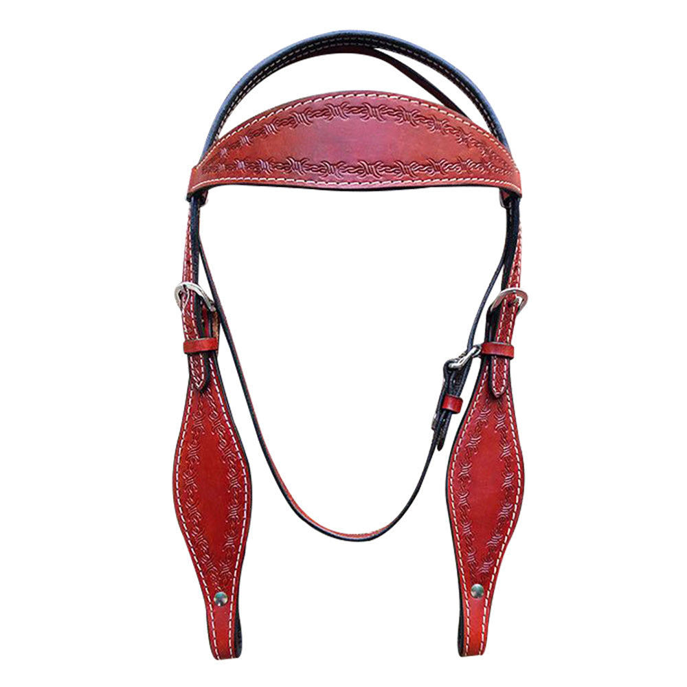 HILASON Western Horse Headstall Breast Collar Set Genuine American Leather Barb Wire Mahogany | For Horses