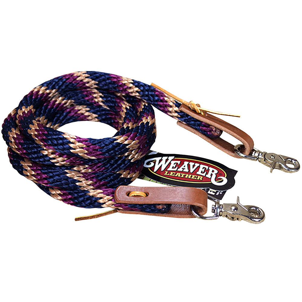 Navy Tan 8Ft Weaver Horse Poly Roping Reins W/ Leather Laces Loop Ends