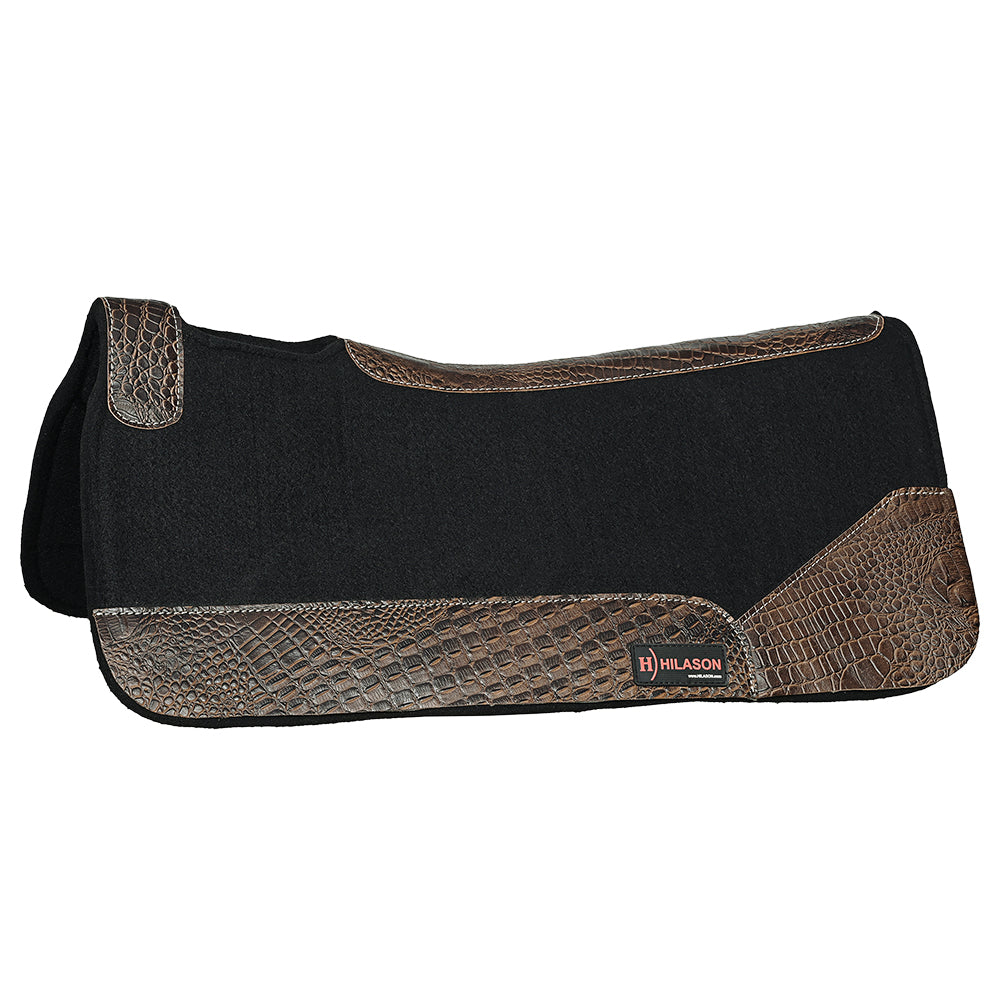 HILASON Western Wool Felt Horse Saddle Pad W/ Distressed Wear Leather | for Horses