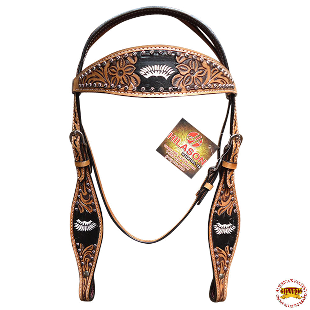 Western Horse Headstall Tack Bridle American Leather Hand Carved Hilason