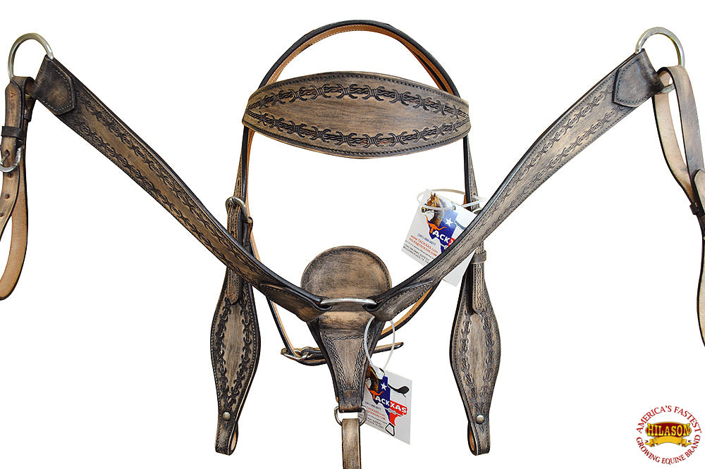 HILASON Western Horse Headstall Breast Collar Set Tack Genuine American Leather | For Horses Headstalls