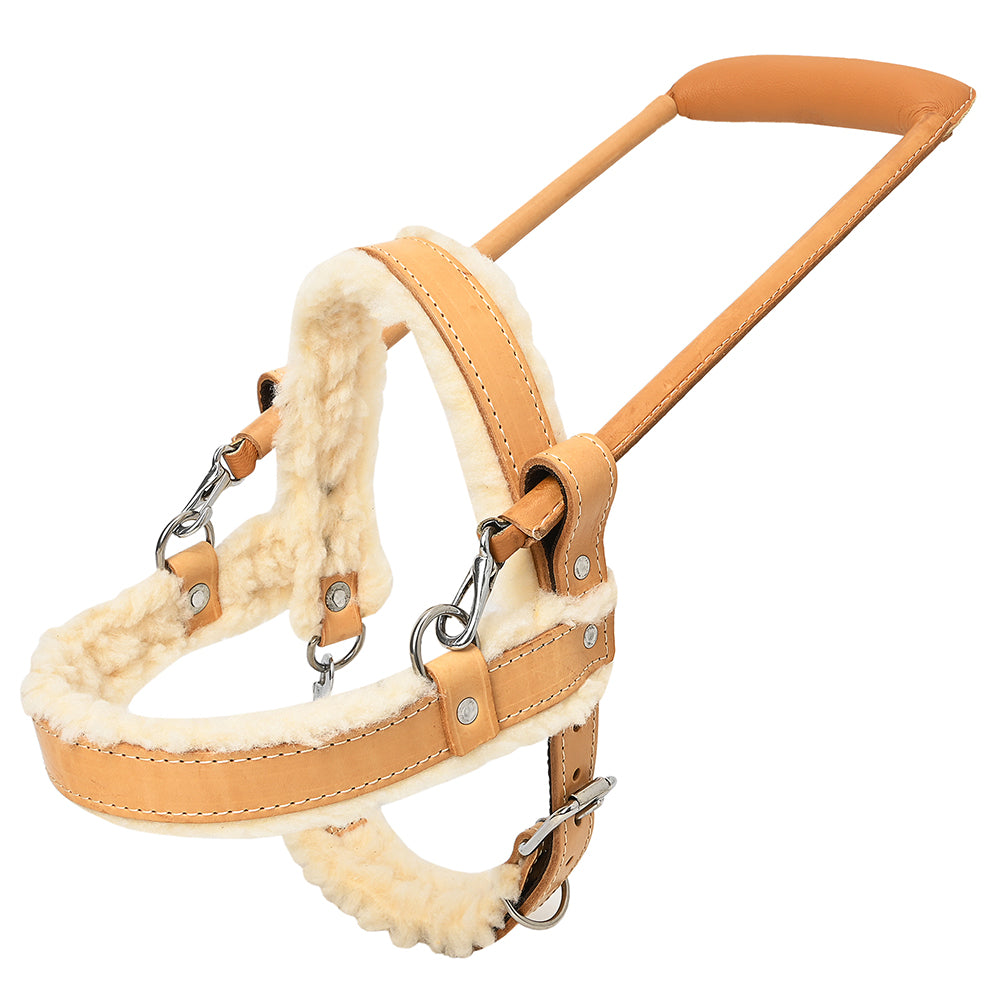 HILASON Guide Dog Harness Tan Fleece Padded Genuine Leather with Handle Adjustable Straps Fleece Breathable Therapy