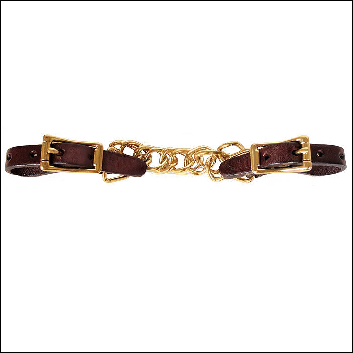 Tucker Durable Horse Link Curb Strap W/ 4 1/2" Brass Chain Brown