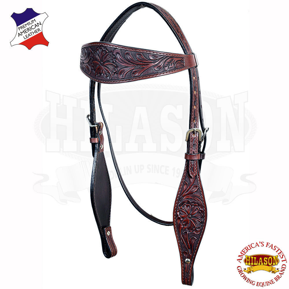 HILASON Western Horse Headstall Tack Bridle American Leather Hand Carved