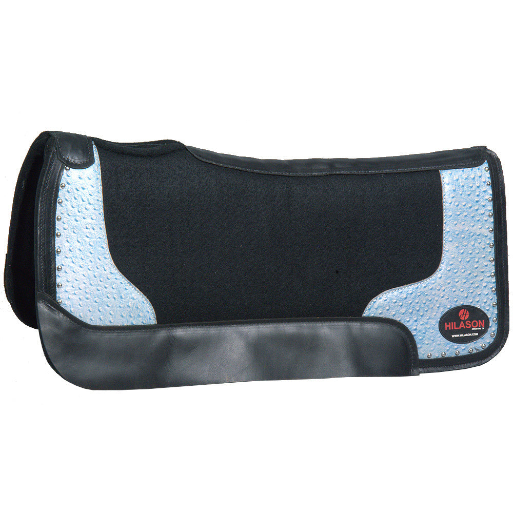 Western Wool Felt Horse Saddle Pad W/ Turquoise Ostrich Leather