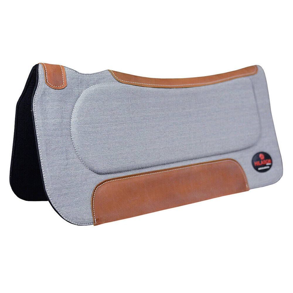 Western Cotton Wool Felt Grey Horse Saddle Pad W/ Cowhide Leather