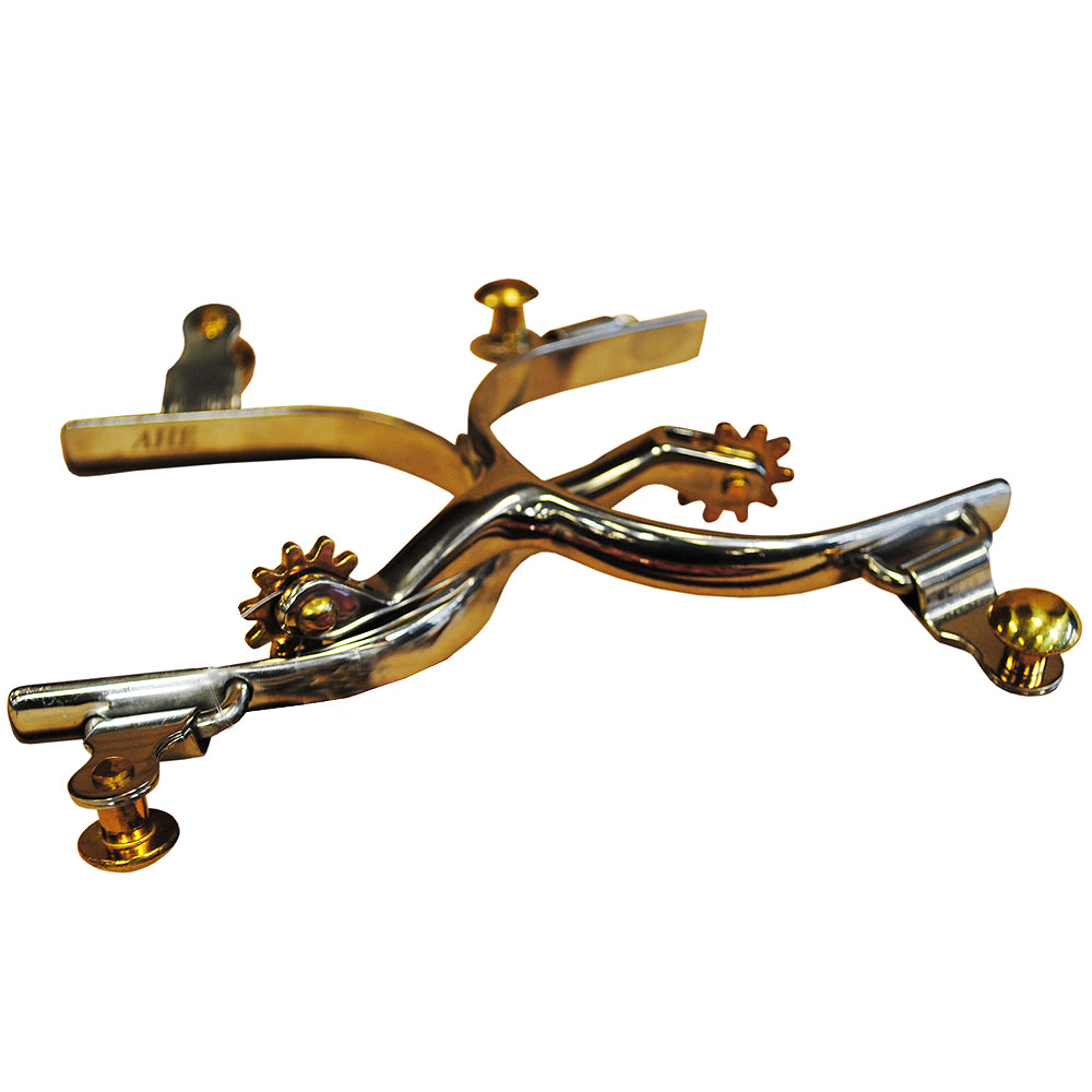 Hilason Stainless Steel Ladies Roping Spurs With 10 Points Solid Brass Rowel