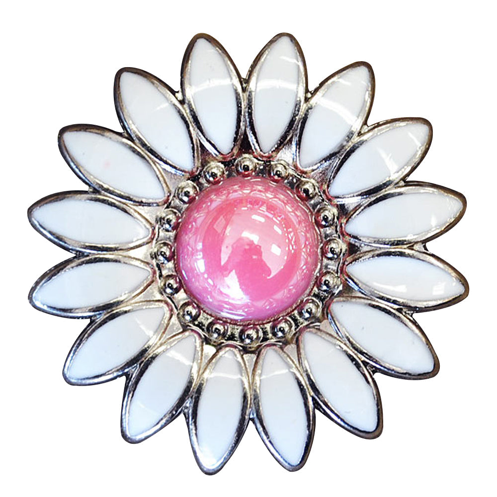 Western Screw Back Concho White Enamel Pink Stone Sunflower Saddle