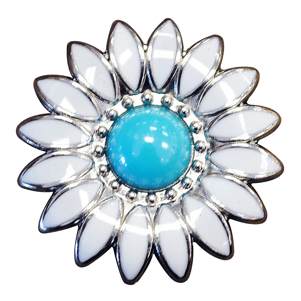 Western Screw Back Concho White Enamel Stone Floral Saddle