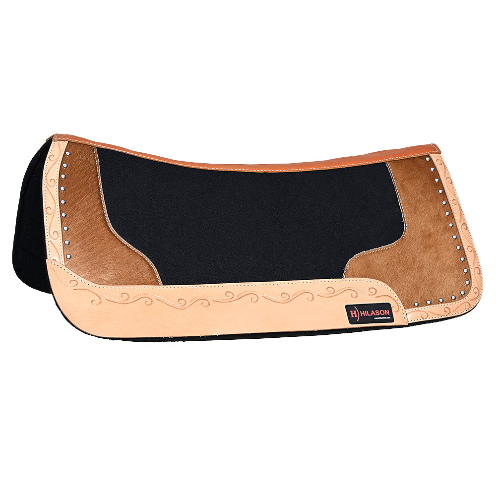 HILASON Western Wool Felt Horse Saddle Pad W/ Distressed Wear Leather | for Horses