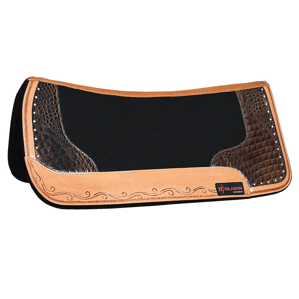 HILASON Western Wool Felt Horse Saddle Pad W/ Distressed Wear Leather | for Horses