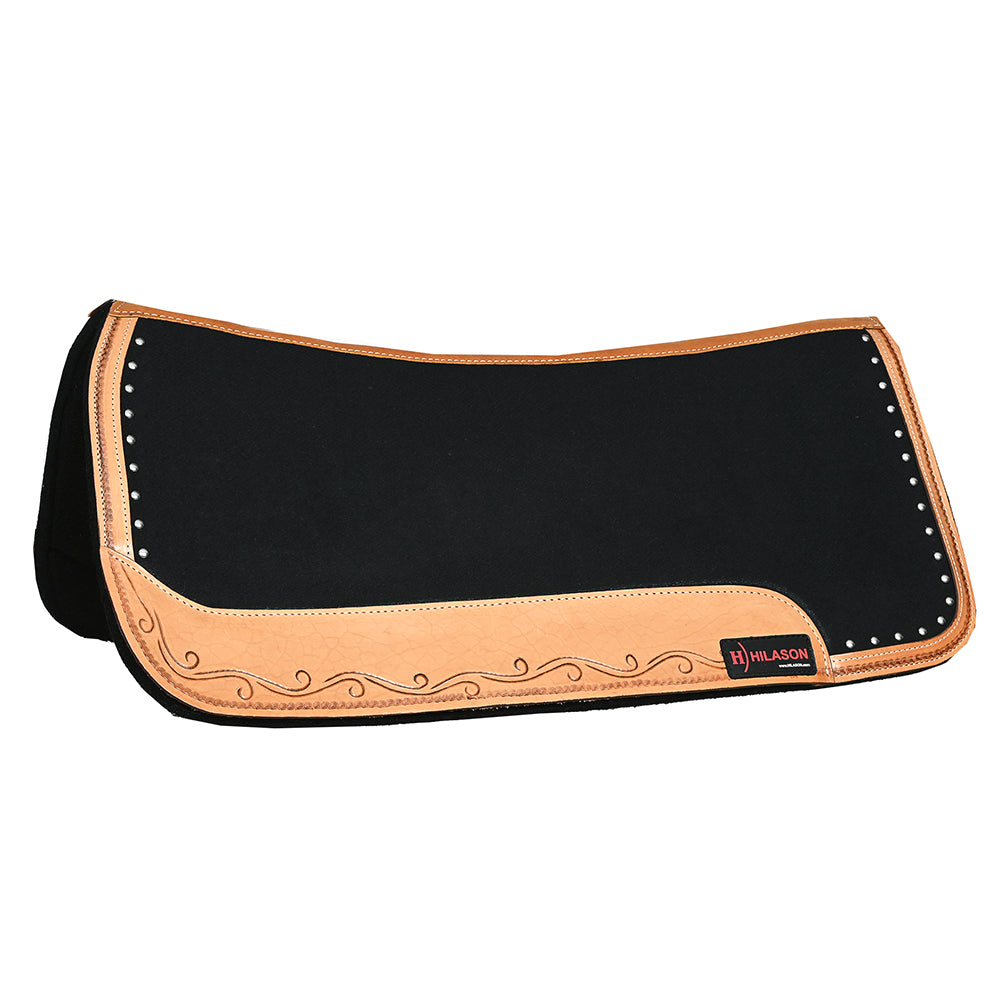 HILASON Western Wool Felt Horse Saddle Pad W/ Distressed Wear Leather | for Horses