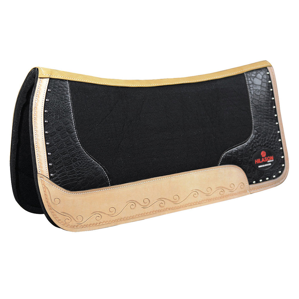 Hilason Western Wool Felt Horse Saddle Pad W/ Alligator Print Leather