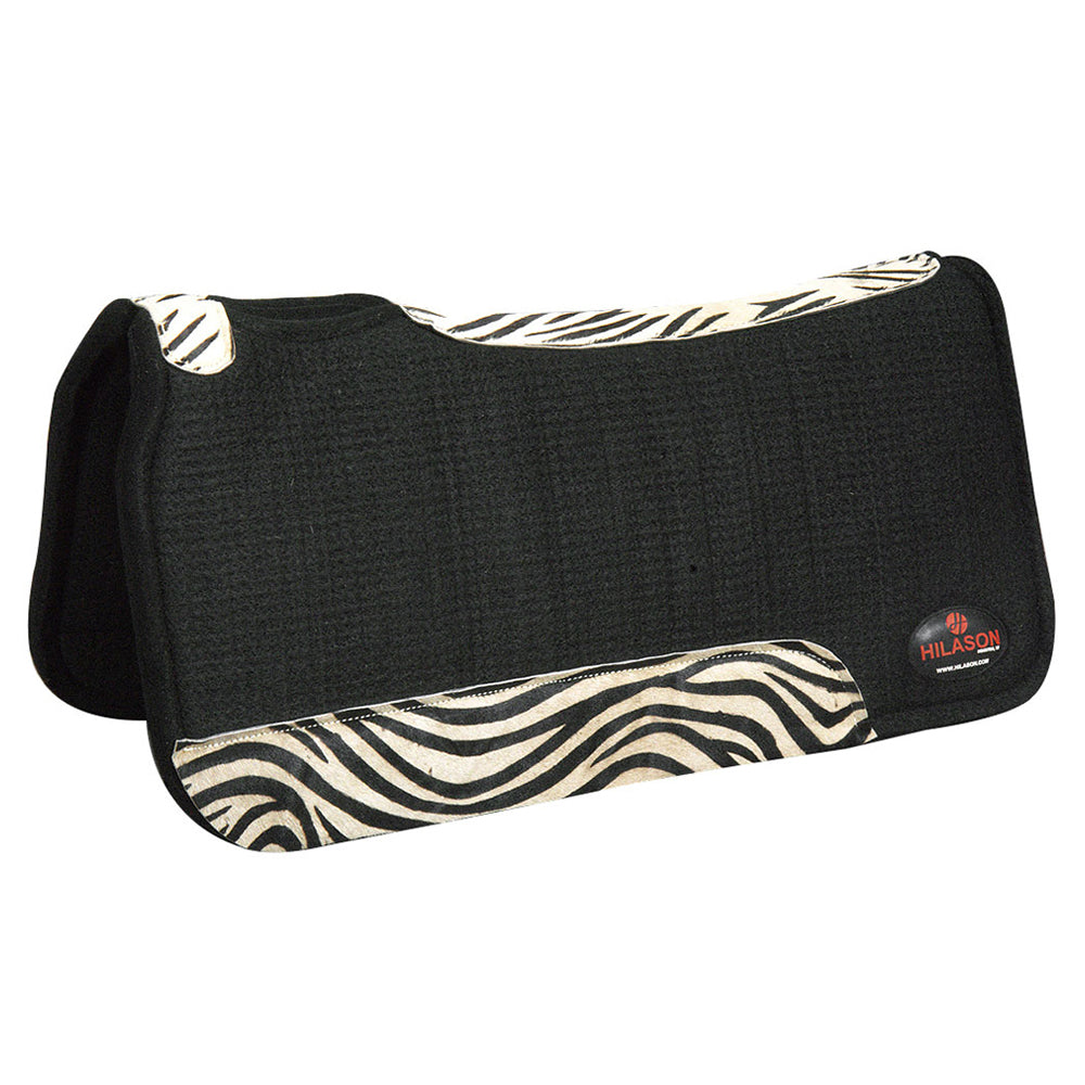Western Wool Felt Horse Saddle Pad W/ Zebra Print Hair On Leather