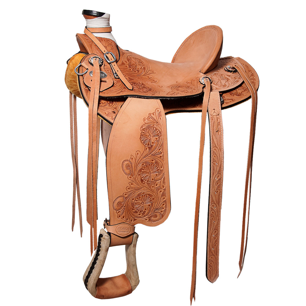 HILASON Western Horse Wade Saddle American Leather Ranch Roping Tan | Hand Tooled & For Horses