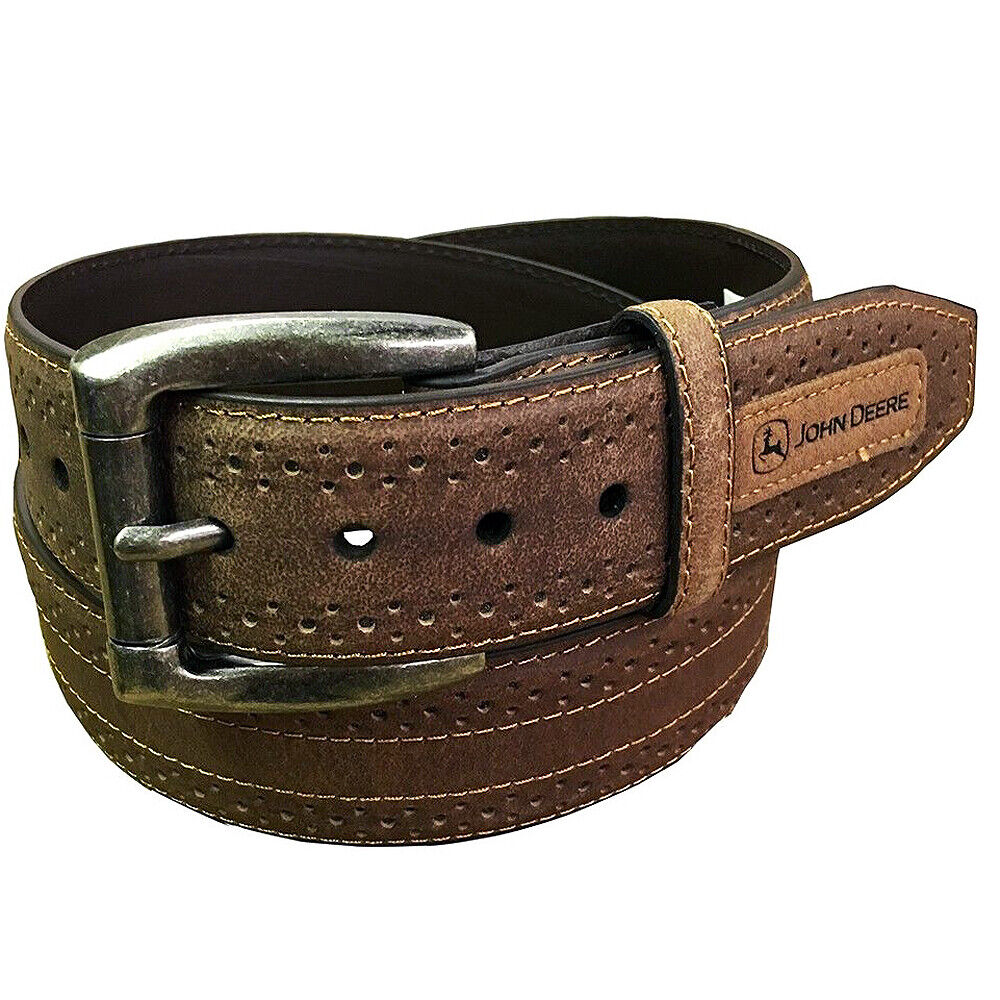 32 in John Deere Western Leather Belt Mens 40Mm Roller Bar Buckle Brown